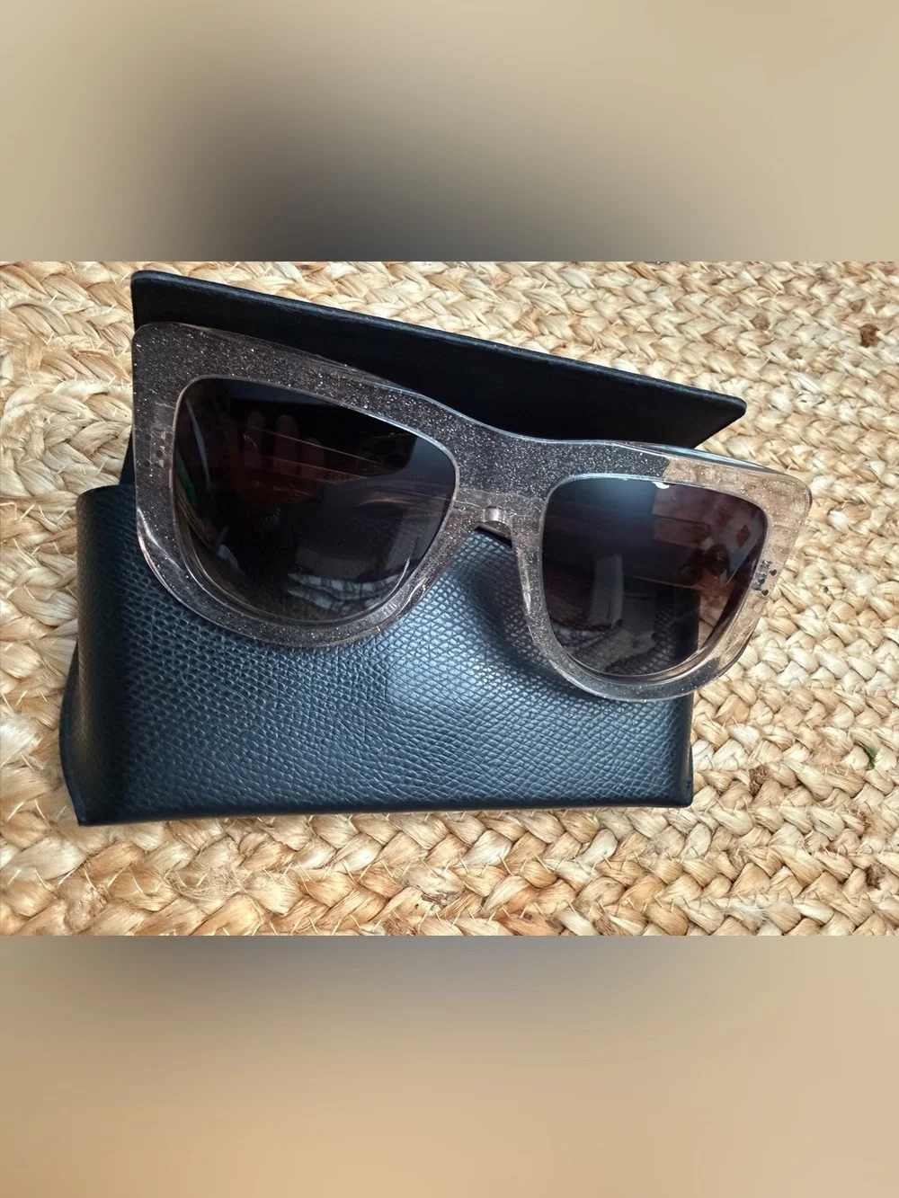 Authentic Celine Translucent Beige Sparkling Frame Sunglasses with Brown Lenses